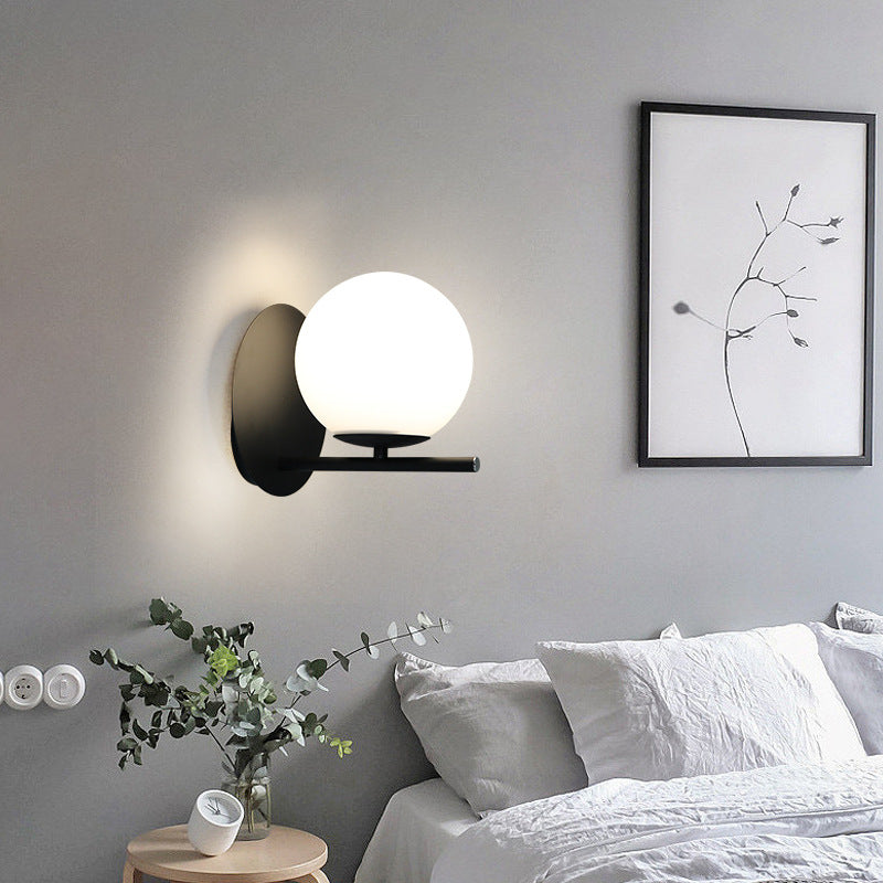 Contemporary Scandinavian Round Ball Iron Glass 1-Light Wall Sconce Lamp For Bedroom