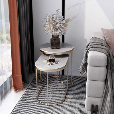 Contemporary Luxury Oval Sintered Stone Top Nesting End Table For Living Room