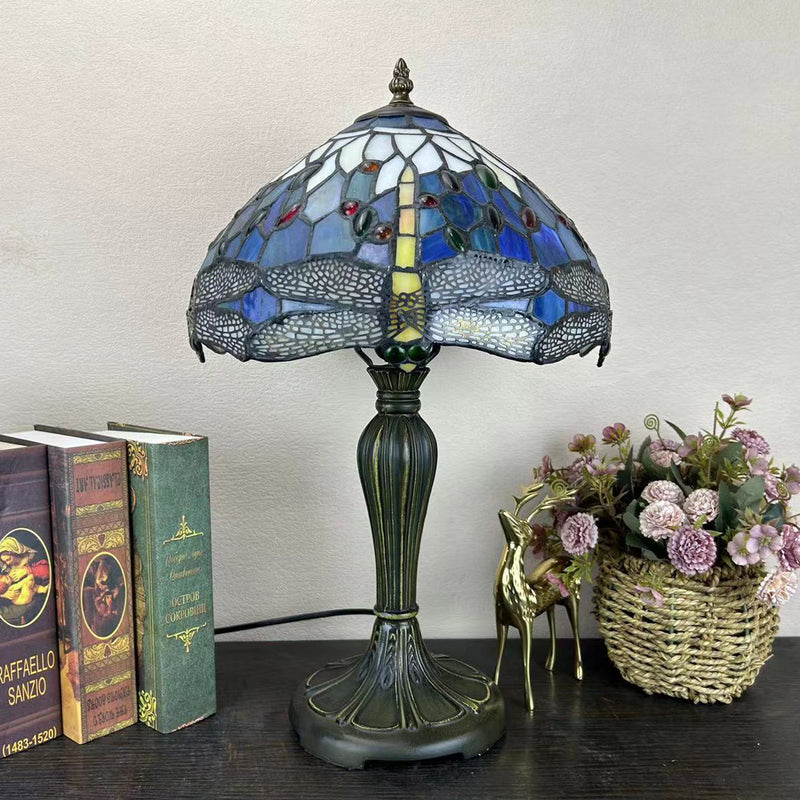 Traditional Tiffany Round Dome Flower Alloy Stained Glass 1-Light Table Lamp For Living Room