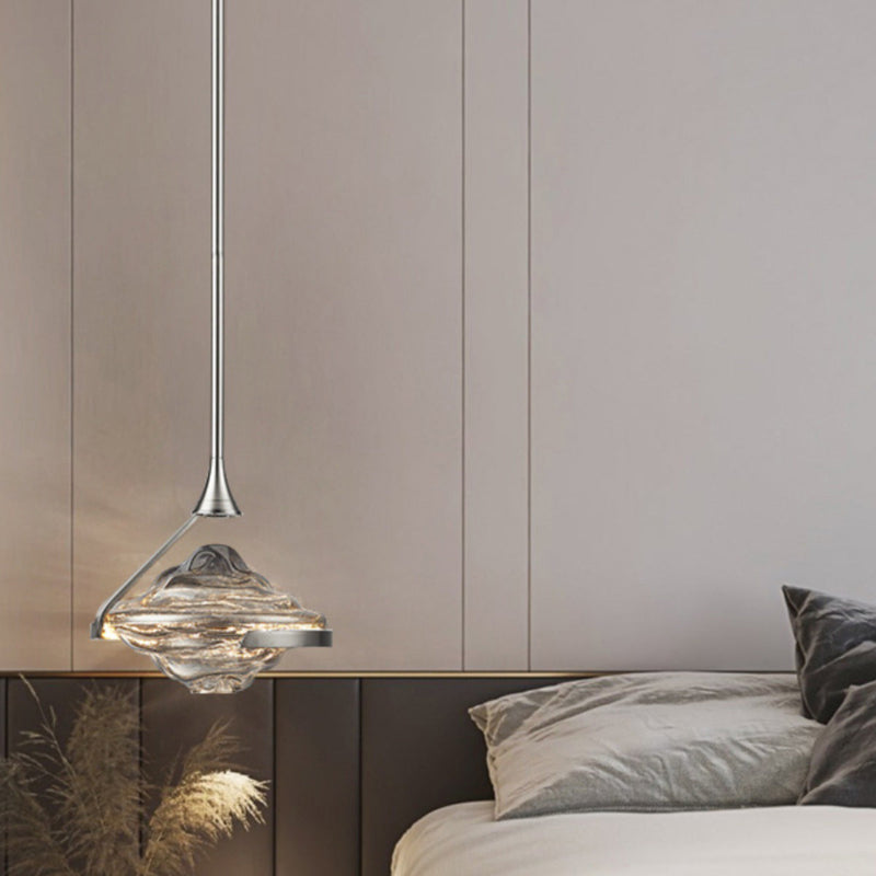 Modern Minimalist Irregular Diamond Iron Glass LED Pendant Light For Bedroom