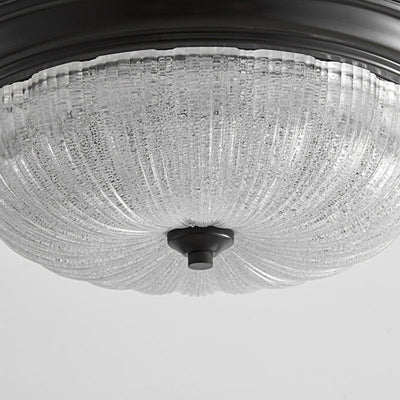 Contemporary Nordic Round Strip Crystal Glass Copper LED Flush Mount Ceiling Light For Bedroom