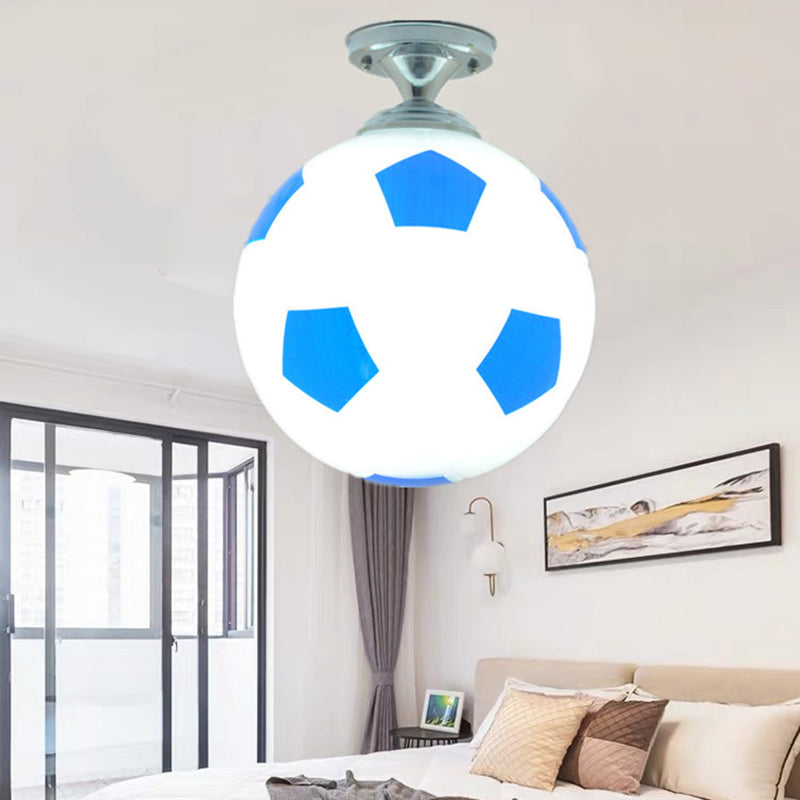 Contemporary Creative Football Glass Shade 1-Light Semi-Flush Mount Ceiling Light For Bedroom