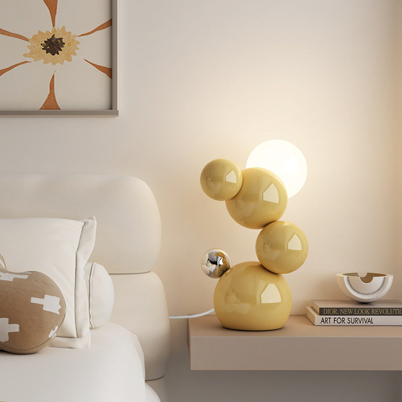 Contemporary Scandinavian Cream Geometric Abstract Iron Globe Ball Acrylic 1-Light Table Lamp For Bedroom