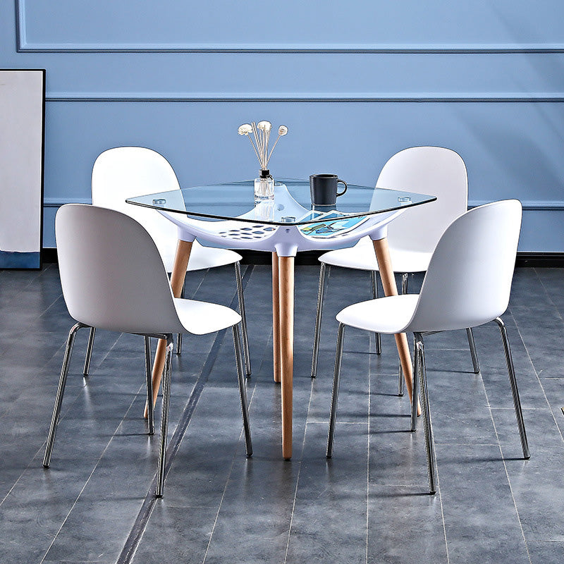 Contemporary Simplicity Round Corner Square Glass Solid Wood Legs Dining Table For Dining Room