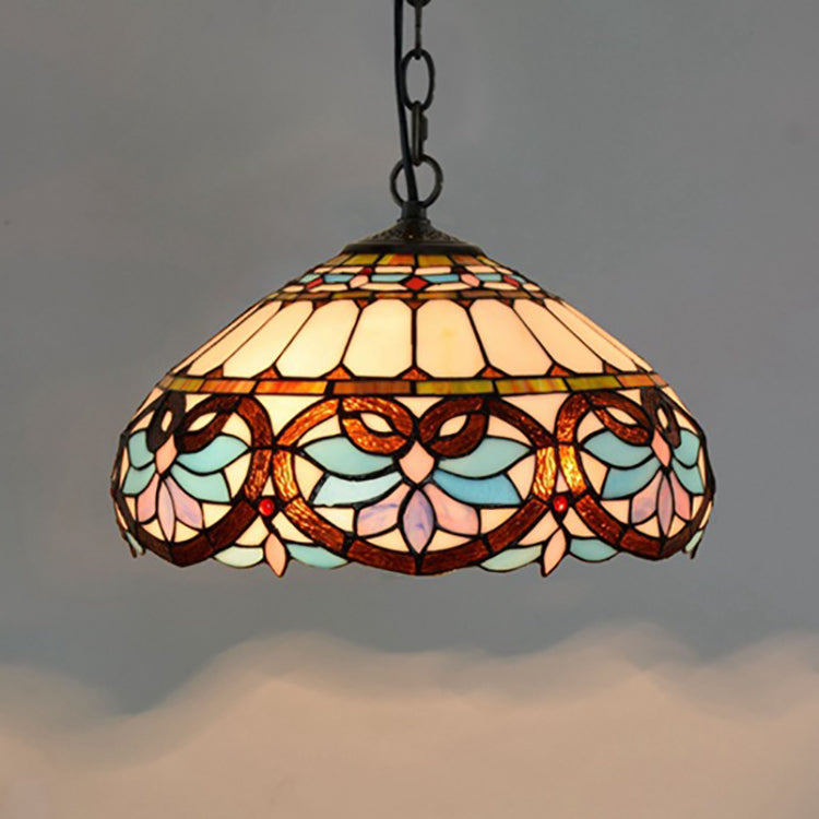 Traditional Tiffany Mediterranean Stained Glass Blue Heart Shape 1-Light Pendant Light For Living Room