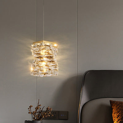 Modern Luxury Stainless Steel Crystal Irregular Column LED Pendant Light For Living Room