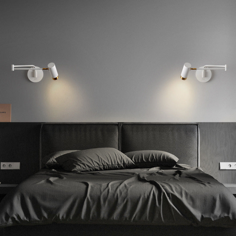 Modern Minimalist Cylinder Telescopic Swing Arm Iron 1-Light Wall Sconce Lamp For Bedroom