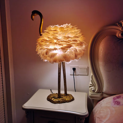 Contemporary Nordic Goose Feather Metal Flamingo Ball 1-Light Table Lamp For Bedside