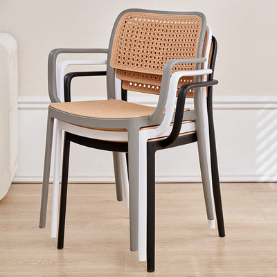 Contemporary Simplicity Square Rattan-like Plastic Stackable Dining Chair Armrest Backrest For Dining Room