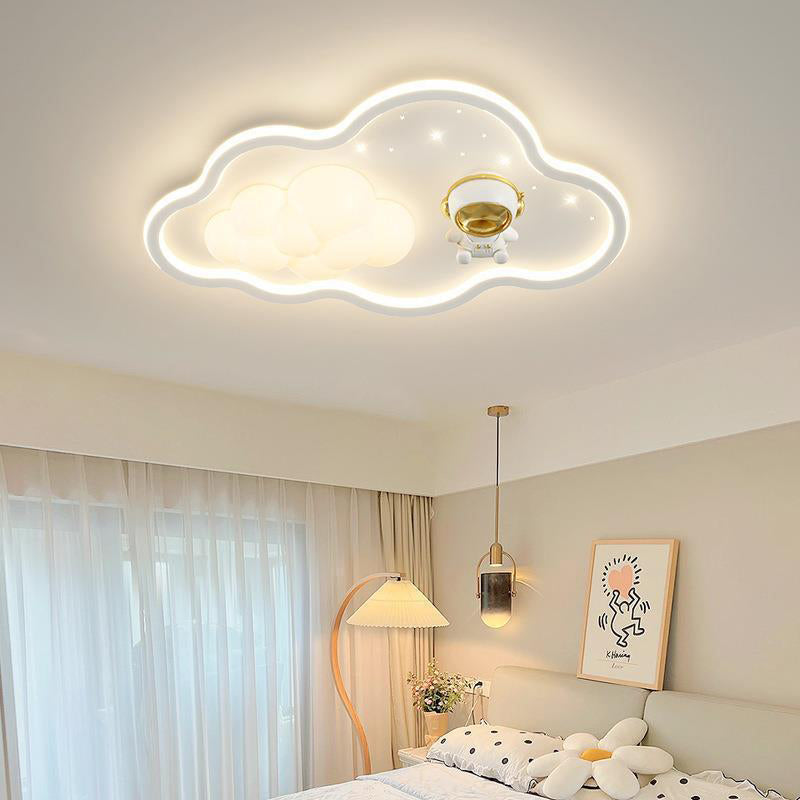 Modern Art Deco Kids Iron PE Cloud Rainbow Semicircular Astronaut LED Flush Mount Ceiling Light For Bedroom