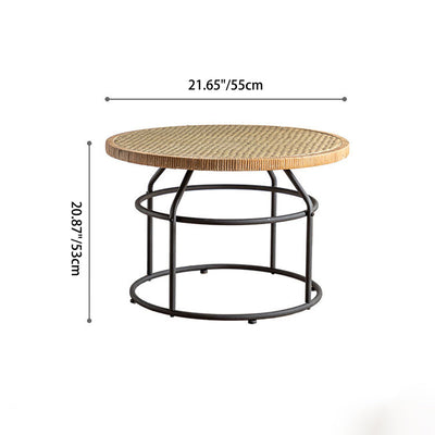 Traditional Japanese Round Rattan Iron Coffee Table For Living Room