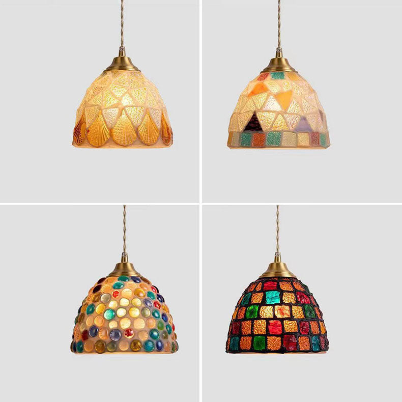 Traditional Tiffany Shell Decor Stained Glass Semicircle 1-Light Pendant Light For Bedroom