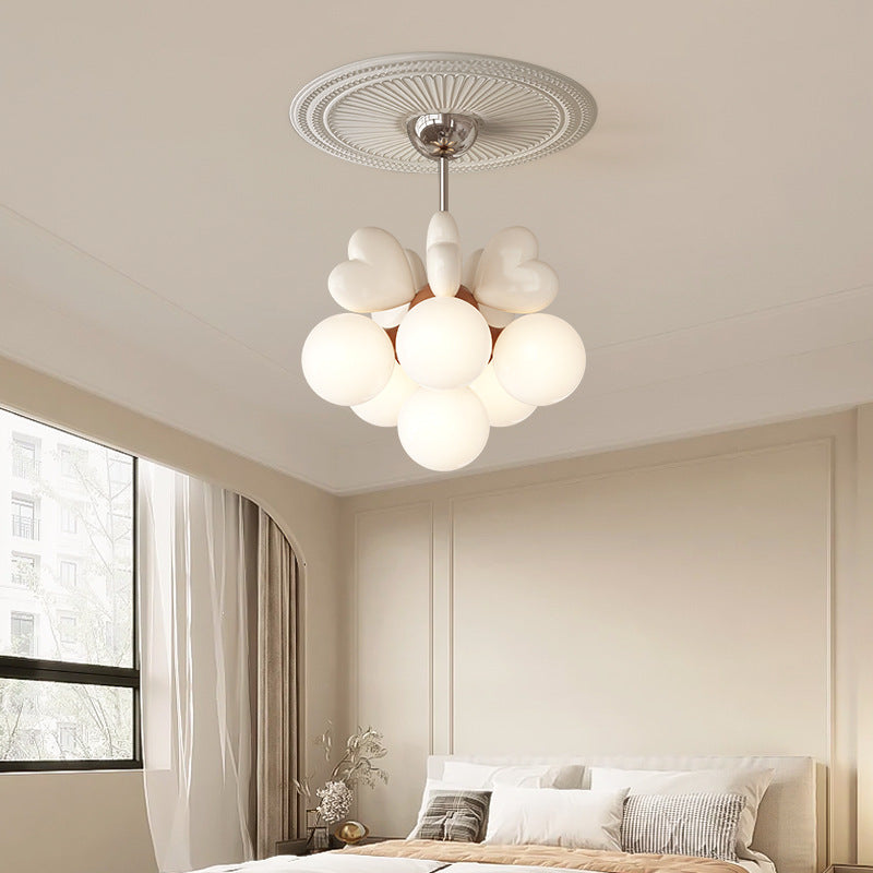 Modern Minimalist Cream Orb Heart Hardware Resin PE 4/6 Light Chandelier For Living Room