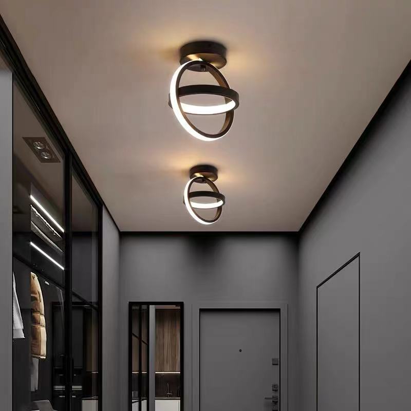 Modern Simplicity Aluminum Iron Acrylic Circle Square Geometrical LED Semi-Flush Mount Ceiling Light For Hallway