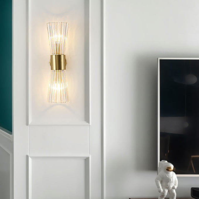 Applique murale lumineuse à 2 lumières en cristal nervuré de luxe contemporain pour chambre à coucher 