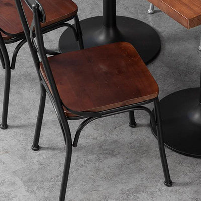 Contemporary Industrial Leather Wood Iron Square X Shape Back Dining Chair & Table Set For Dining Room