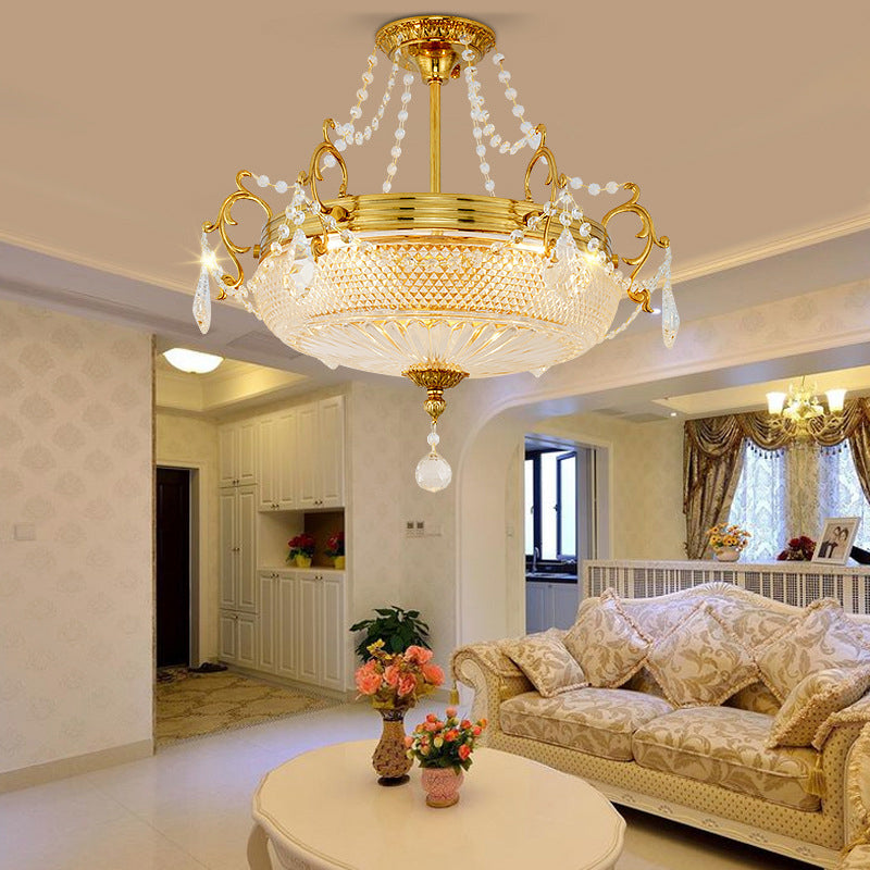 Modern Luxury Round Copper Crystal 3-Light Semi-Flush Mount Ceiling Light For Living Room