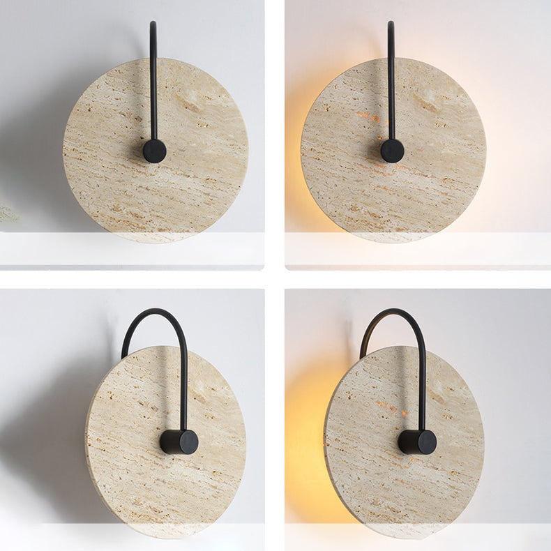 Modern Minimalist Round Iron Yellow Travertine 1-Light Wall Sconce Lamp For Living Room