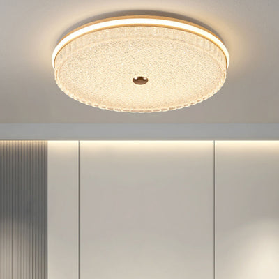 Modern Luxury Round Metal Aluminium Crystal Sand LED Flush Mount Ceiling Light For Bedroom