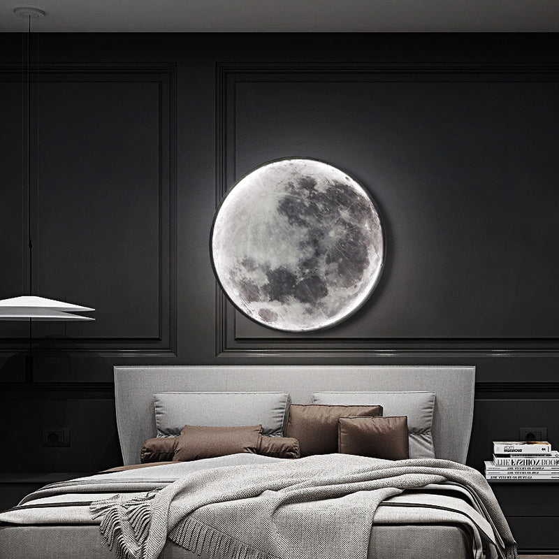 Contemporary Creative Round Moon Aluminum Acrylic LED Wall Sconce Lamp For Living Room