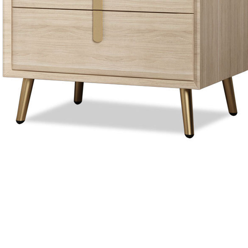 Modern Luxury Rectangular Solid Wood Leather Hardware Nightstand 2-Drawer For Bedroom