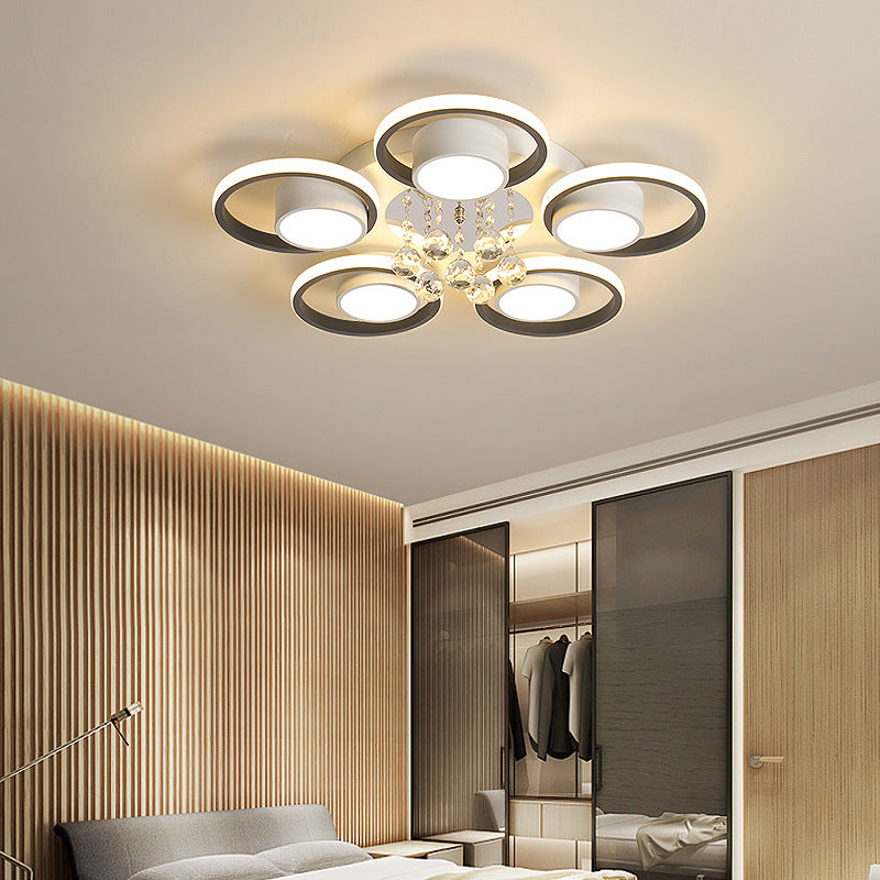 Modern Simplicity Acrylic Circle Ring Shade Iron Crystal LED Flush Mount Ceiling Light For Living Room