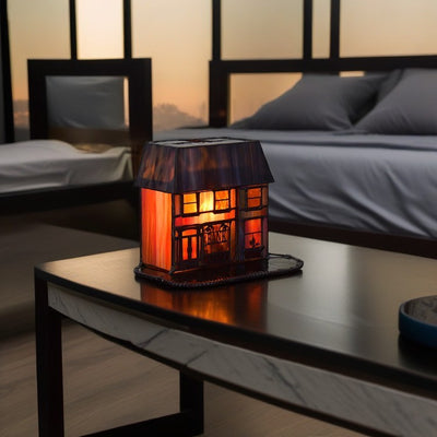 Traditional Farmhouse House Trapezoidal Rectangular Glass 1-Light Table Lamp For Bedside