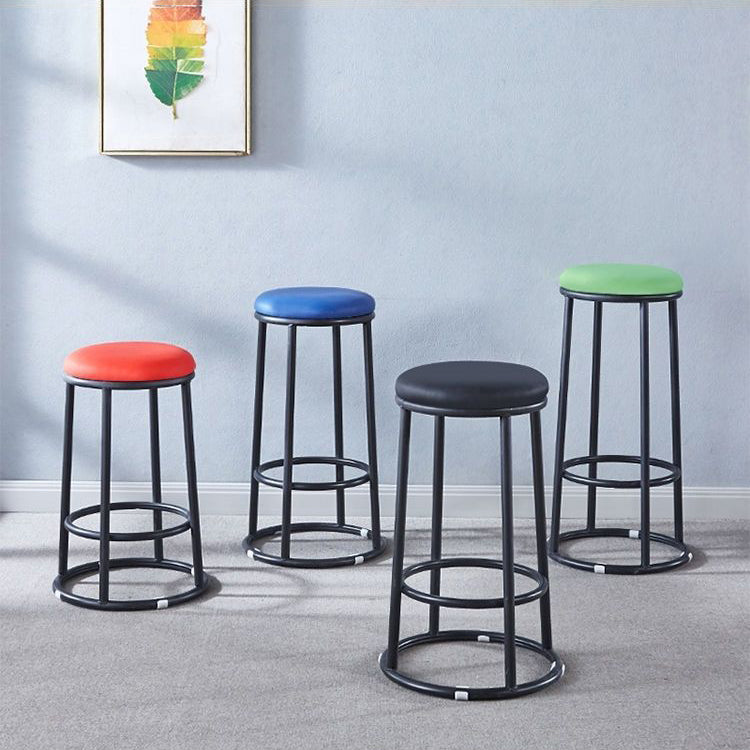 Modern Simplicity Leather Carbon Steel Cotton Metal Round Bar Stool Footrest For Kitchen