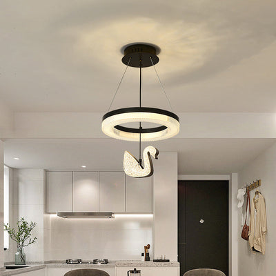 Contemporary Luxury Circle Ring Shade ABS Swan Decor LED Chandelier For Living Room