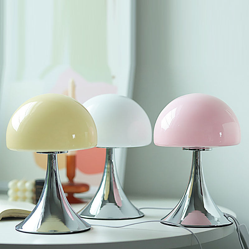 Modern Simplicity Iron Glass Mushroom Dome 1-Light Table Lamp For Bedside