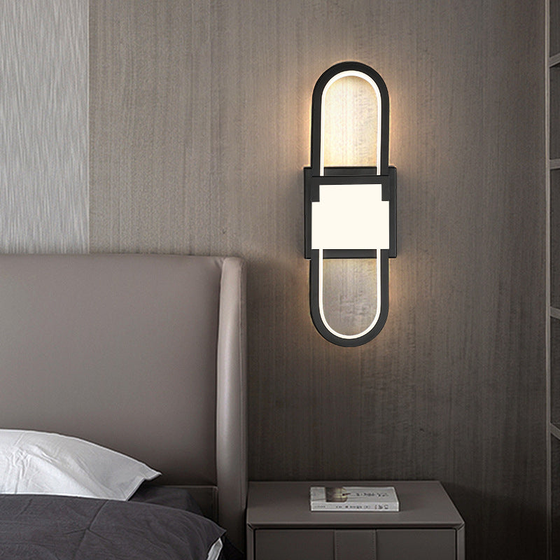 Modern Minimalist Oval Rectangle Iron Aluminum LED Wall Sconce Lamp For Bedroom