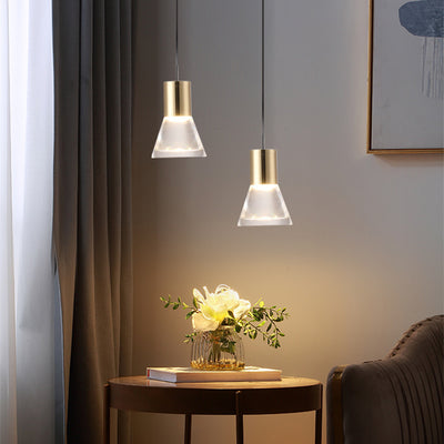 Contemporary Nordic Full Copper Acrylic Semi-Conical LED Pendant Light For Bedroom