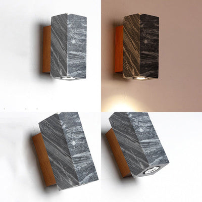 Modern Minimalist Cylinder Square Stone Wood 1-Light Wall Sconce Lamp For Bedroom