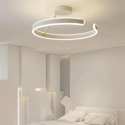 Modern Minimalist Round Aluminium Acrylic LED Semi-Flush Mount Ceiling Light For Bedroom