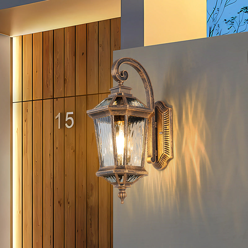 Traditional European Waterproof Aluminum Glass Octagon Cylinder 1-Light Wall Sconce Lamp For Garden