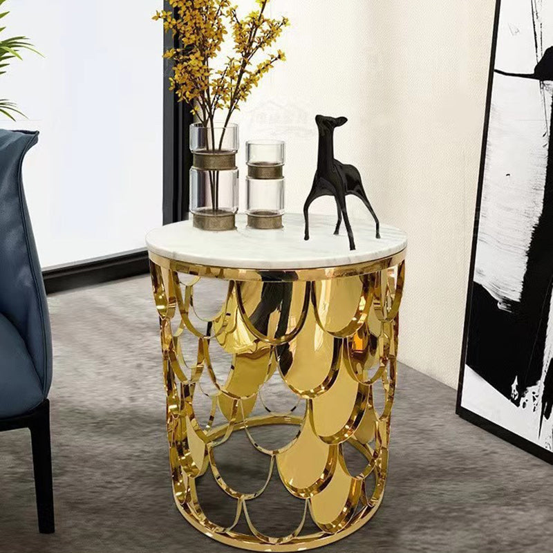 Modern Luxury Round Cylinder Scale Shape Marble Titanium Coffee Table For Living Room