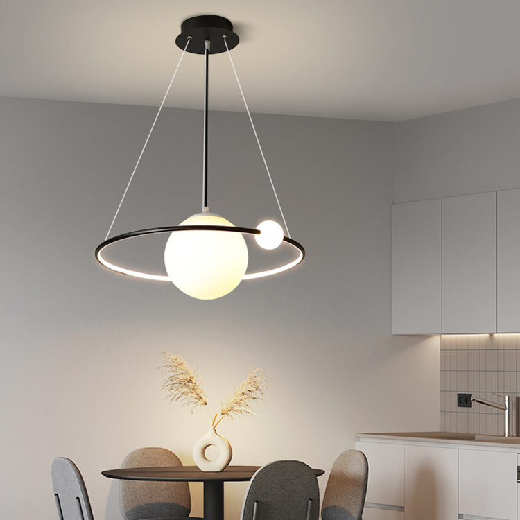 Modern Minimalist Circle Orb Iron Silicone Aluminum LED Pendant Light For Living Room