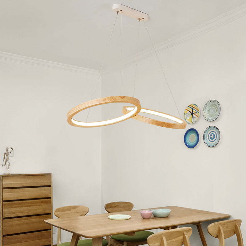 Contemporary Scandinavian Round Iron Oak LED Island LIght Pendant Light For Dining Room