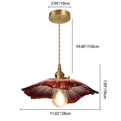 Traditional Vintage Lotus Leaf Glass Brass 1-Light Pendant Light For Living Room