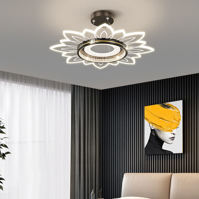 Contemporary Luxury Crystal Acrylic Flower Shade LED Pendant Light For Bedroom