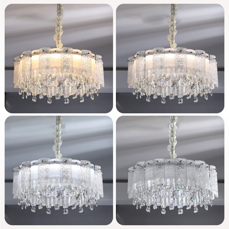 Traditional French Round Ripple Metal Crystal Glass LED Chandeliers For Living Room