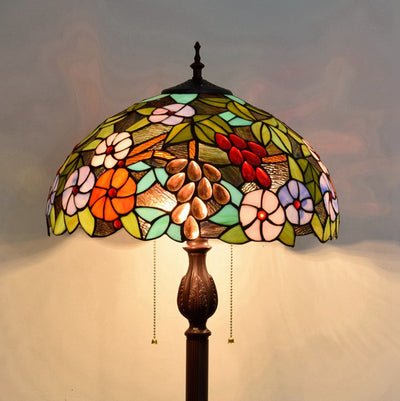 Traditional Tiffany Dome Iron Resin Glass 3-Light Standing Floor Lamp For Living Room