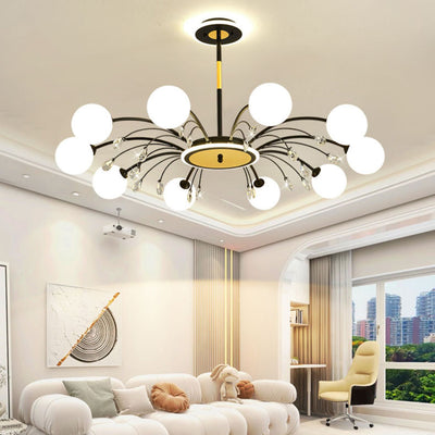 Modern Mid-Century Iron Spherical Glass Shade 6/8/10-Light Chandelier For Living Room