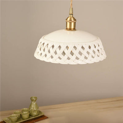 Nordic Minimalist Ceramic Hollow Design Dome Brass 1-Light Pendant Light