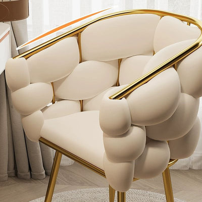 Contemporary Creative Cream Bubble Velvet Fabric Metal Vanity Stool Backrest Armrest For Living Room