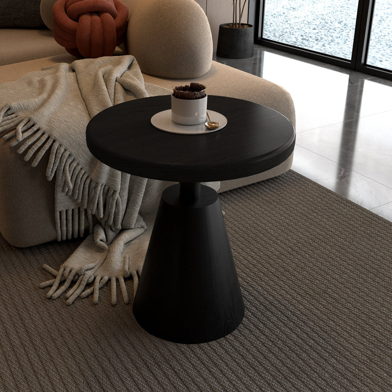 Modern Minimalist Round Cone Base Wood Metal Coffee Table For Living Room