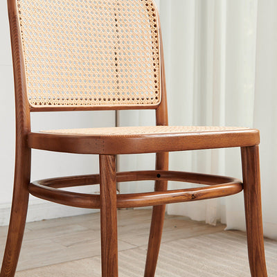 Contemporary Retro Square Grid Wood Rattan Dining Chair Backrest For Living Room