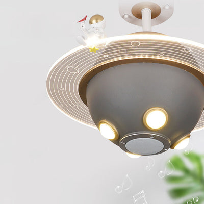 Contemporary Creative Kids Metal Acrylic Resin Ball Astronaut Space Planet LED Semi-Flush Mount Ceiling Light For Bedroom