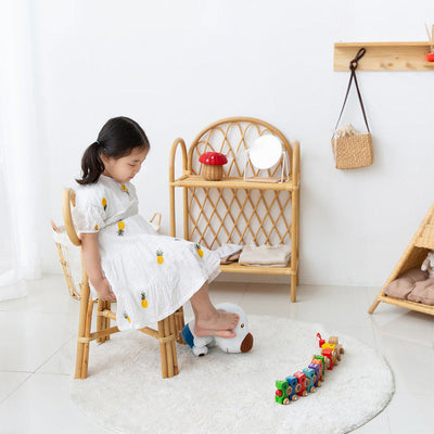 Traditional Japanese Round Rattan Weaving Footstool Bow Knot Backrest For Entryways