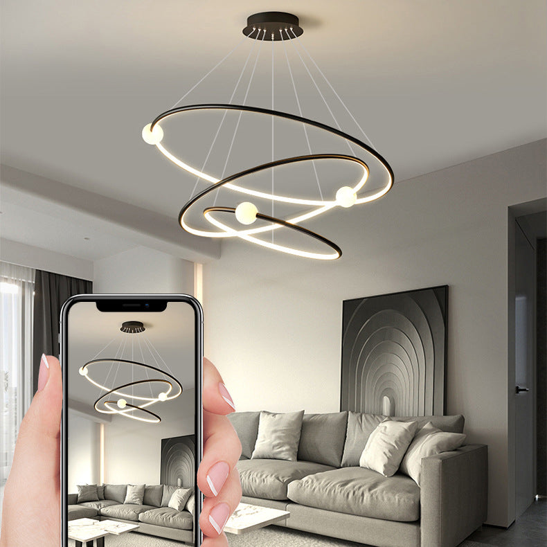 Modern Minimalist Multi Tier Circle Aluminum Iron Silicone LED Chandelier For Living Room